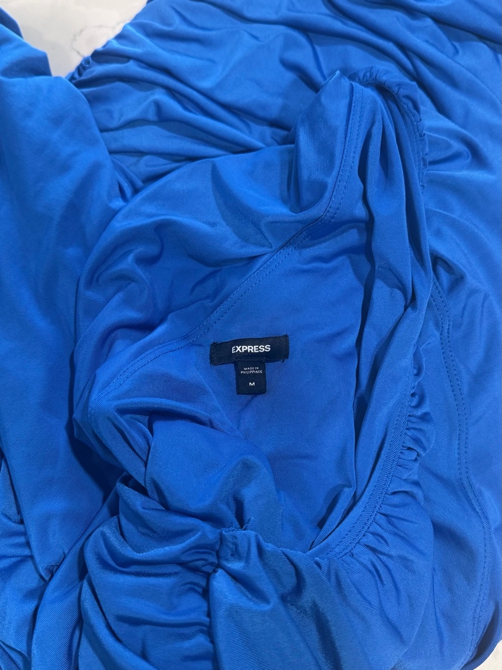 Express One-Shoulder Ruched Bodycon Dress - Blue - Picture 5 of 7